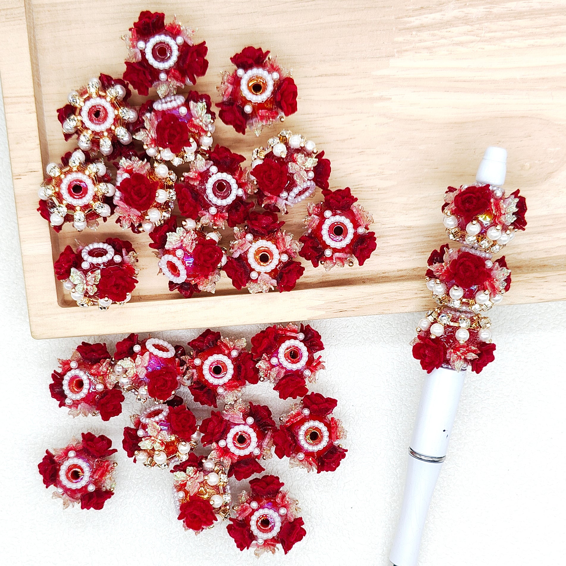 Butterfly Flock Rose Flower Crystal Pearl Beads,Fancy Jewelry Beads