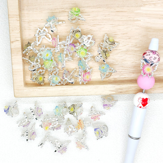 Butterfly Flower Metal Charm Bail Beads,Pen Beads