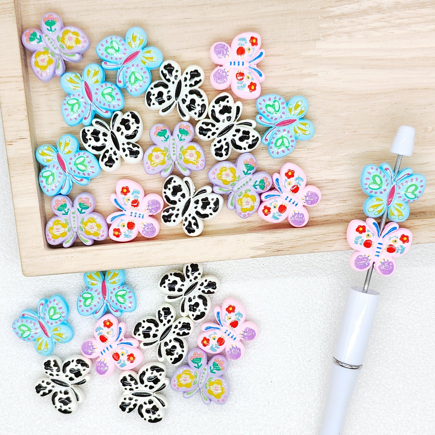 Butterfly Print Assorted Acrylic Beads Pen Keychain Making