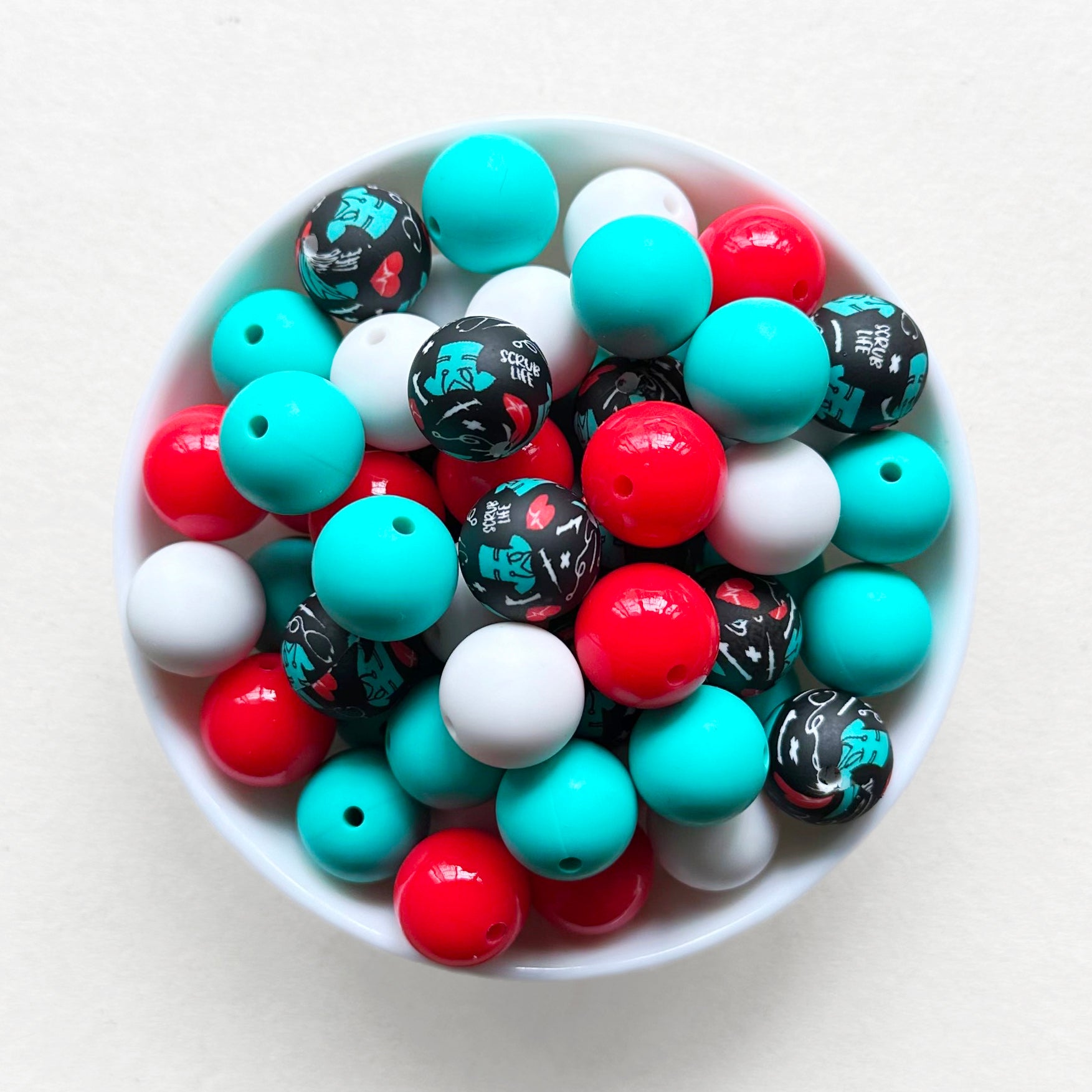 15mm Assorted Nurse Scrub Silicone Beads Mix