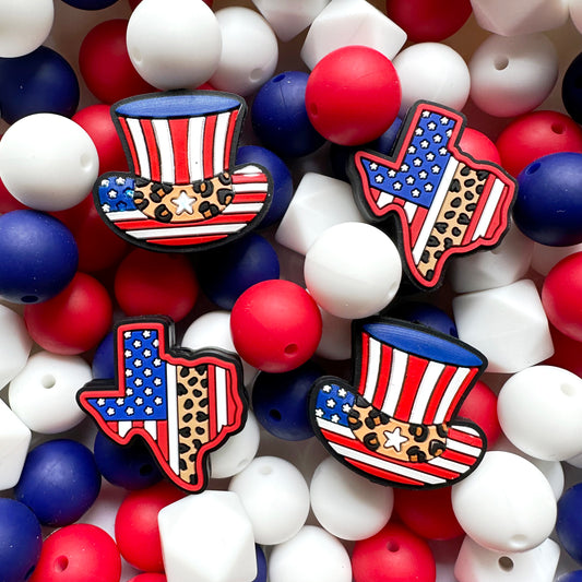 24/48Pcs Assorted Patriotic Silicone Beads