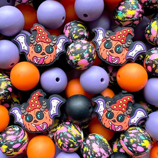 24/48Pcs Spooky Halloween Pumpkin Bat Silicone Beads Mixed Pack