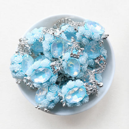 Blue Rose Flower Bling Gem Beads, Dangly Rhinestone Focal Beads