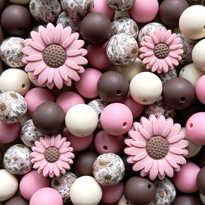 Blush Sunflower Silicone Beads Mixed Pack