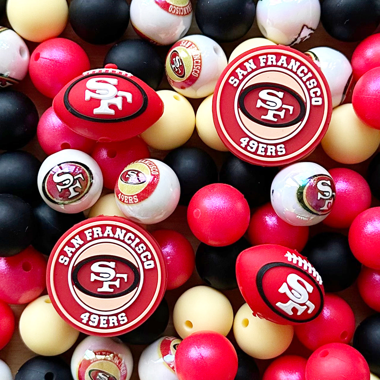48Pcs Assorted Football Team Beads,Mixed Loose Beads