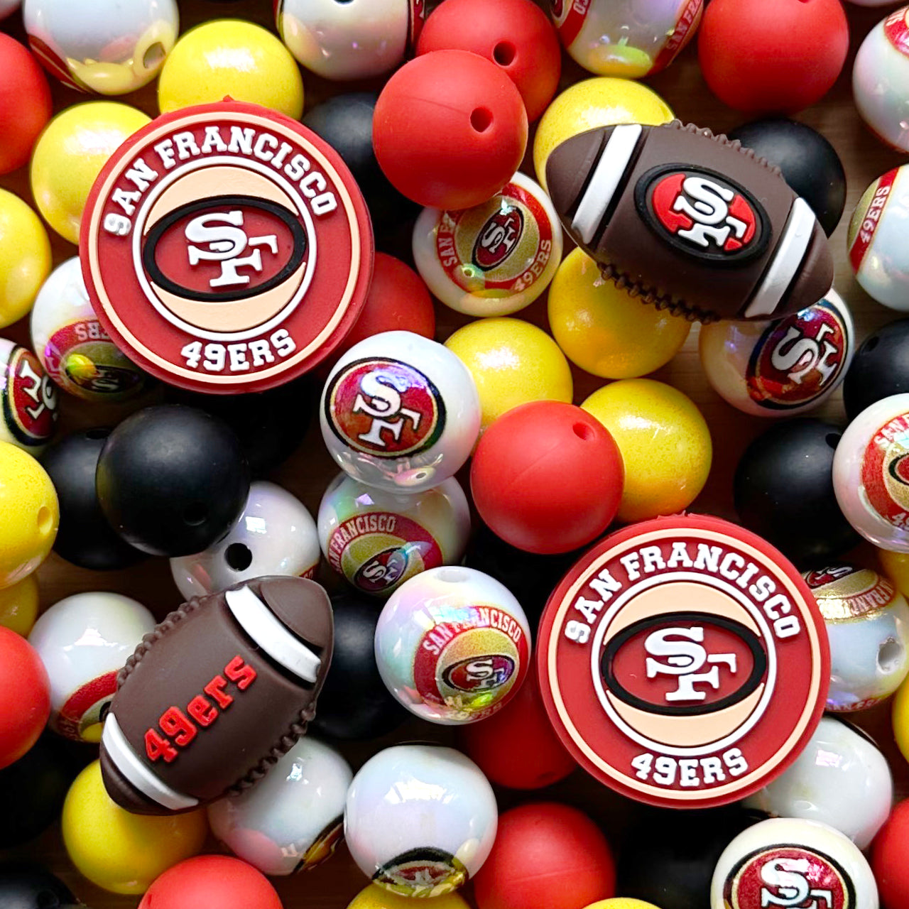 48Pcs Football Team Assorted Beads,Football Team Beads Mixed Pack