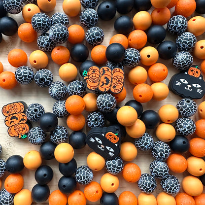 Spooky Pumpkin Cat Silicone Beads Mixed Pack