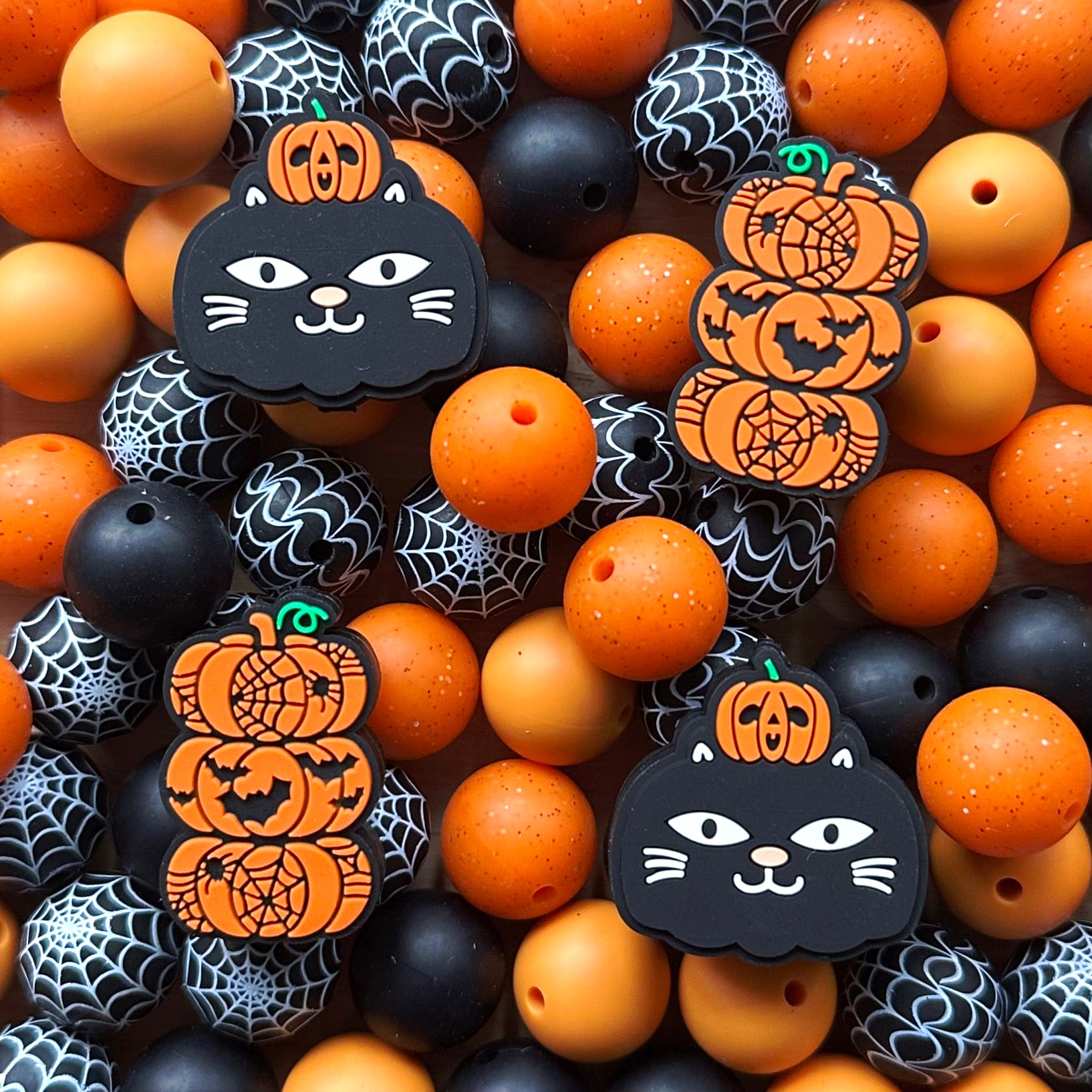 Spooky Pumpkin Cat Silicone Beads Mixed Pack