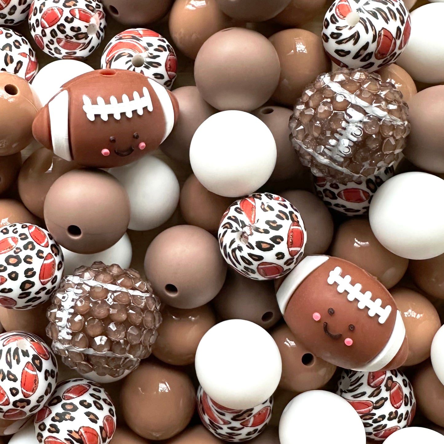 Assorted American Football Silicone Beads Rhinestone Beads Mixed Pack