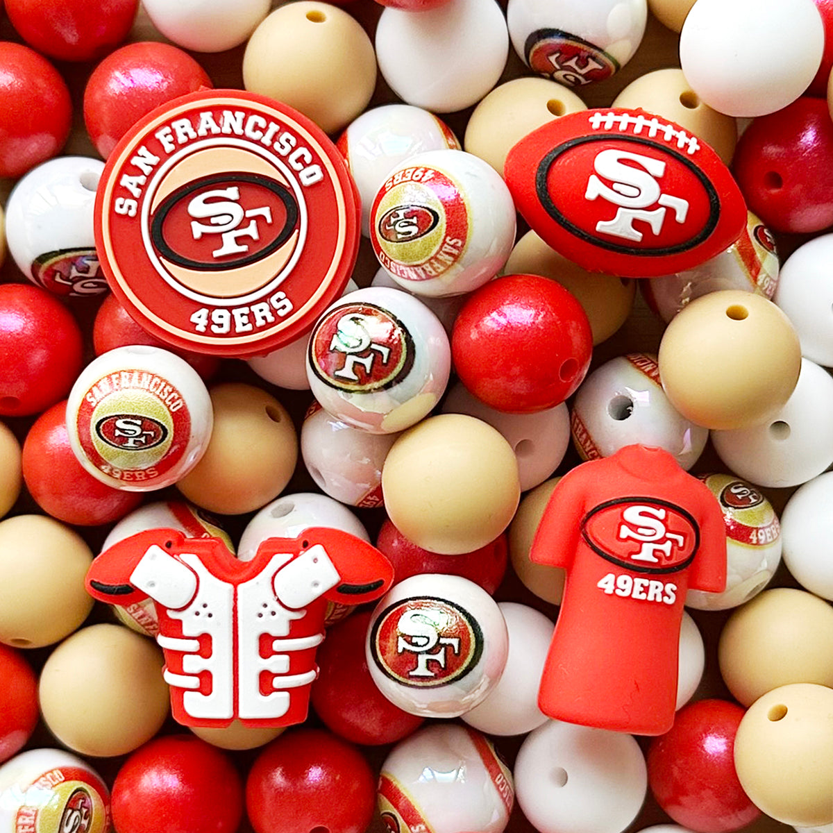 48Pcs Assorted Football Team Beads,Mixed Loose Beads