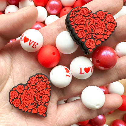 Love Rose Focal Beads,24Pcs Valentines Day Assorted Silicone Beads