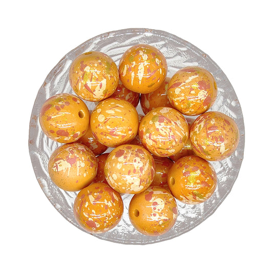 20mm Orange Splash Print Chunky Bubblegum Acrylic Beads