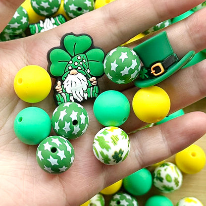 24Pcs Green Assorted Beads,Focal Beads,St. Patricks Day Beads