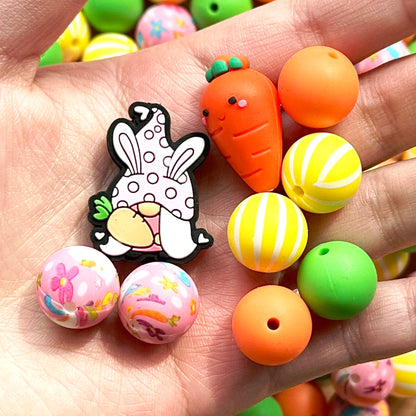 24Pcs Carrot Gnome Assorted Beads,Easter Silicone Beads Mixed