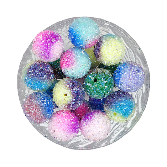 20mm Tie-dye Rhinestone Chunky Bubblegum Acrylic Sugar Beads- Mix Color