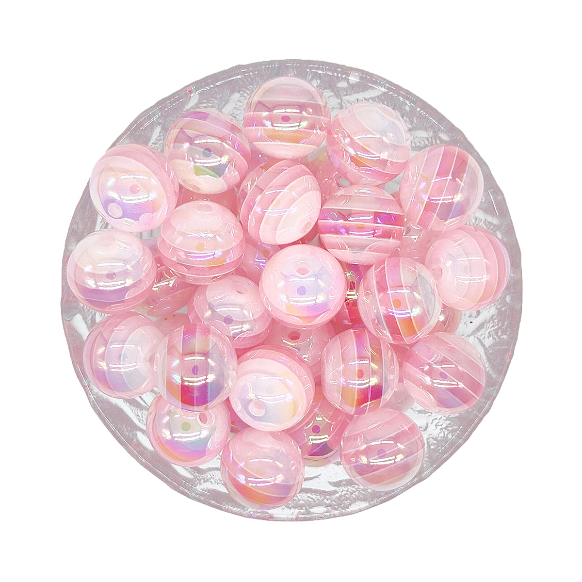 16mm UV Opal Pink Stripe Gumball Acrylic Beads