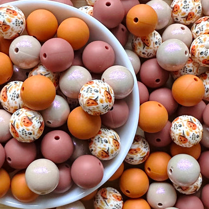 15mm Assorted Fall Pumpkin Silicone Beads Mix