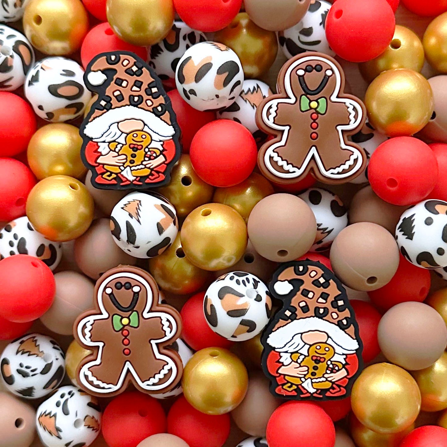 Assorted Christmas Ginerbread Man Silicone Beads Pack