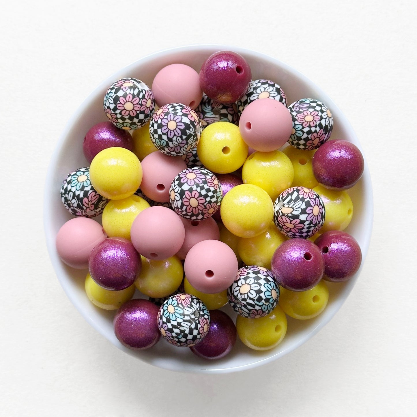 15mm Assorted Check Flower Silicone Beads Mix