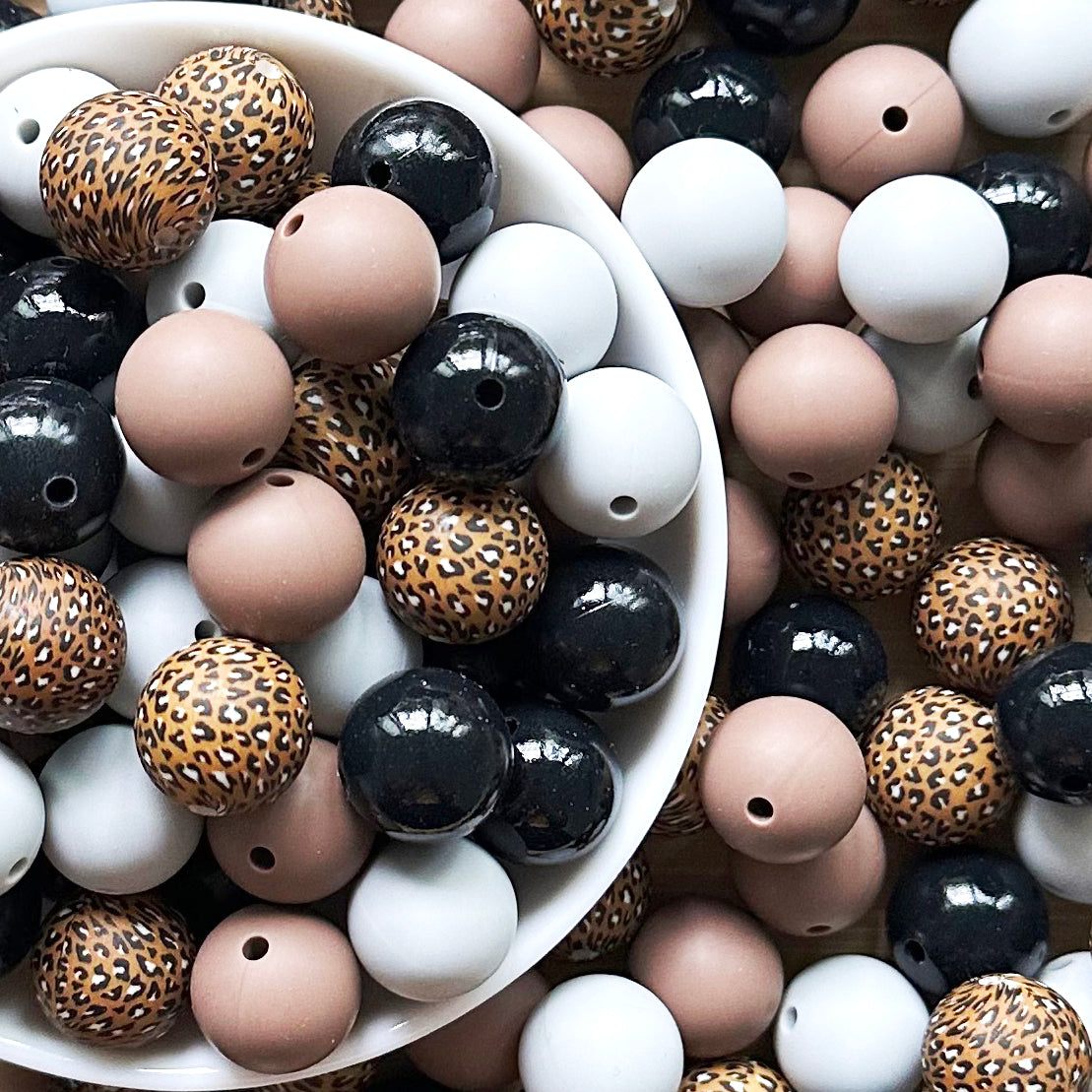 15mm Assorted Coffee Leopard Silicone Beads Mix