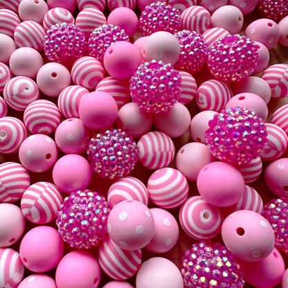 Assorted Pink Silicone Beads Rhinestone Beads Pack