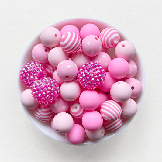 Assorted Pink Silicone Beads Rhinestone Beads Pack