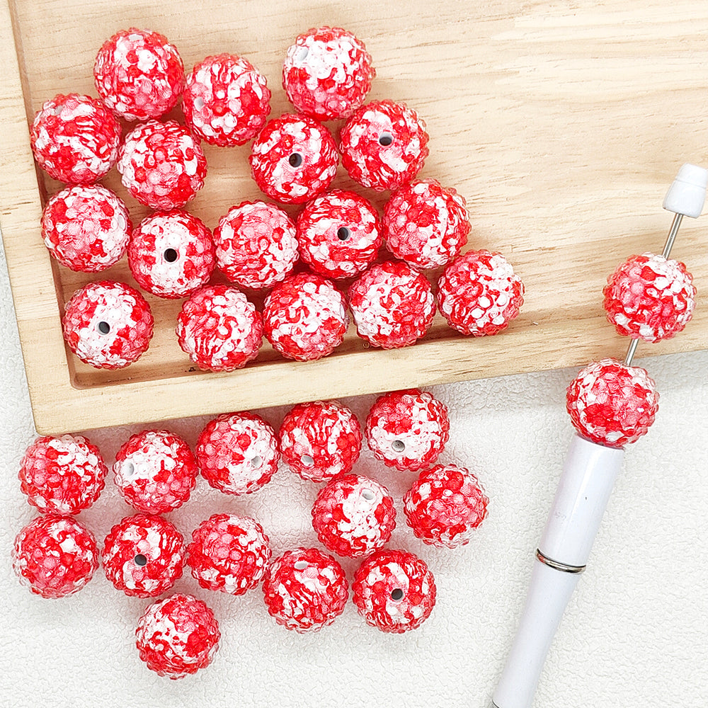 20mm Red Splatter Bubblegum Beads,Rhinestone Acrylic Beads