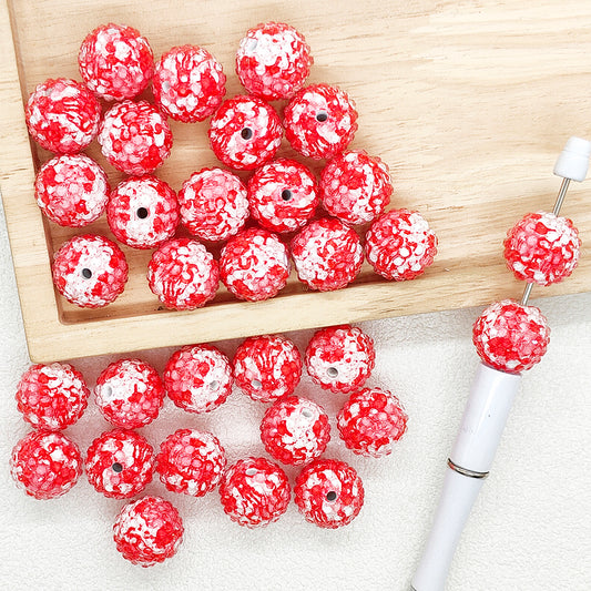 20mm Red Splatter Bubblegum Beads,Rhinestone Acrylic Beads