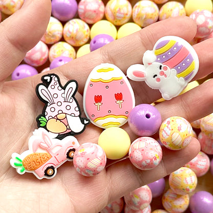 24Pcs Assorted Beads,Easter Silicone Beads,Loose Beads