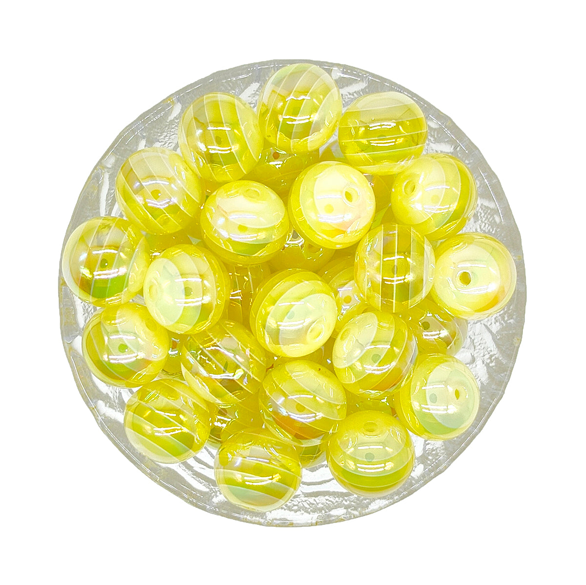 16mm UV Opal Yellow Stripe Gumball Acrylic Beads