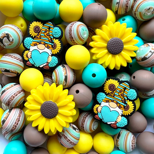 24/48Pcs Assorted Beads, Western Sunflower Gnome Focal&15mm Round Beads