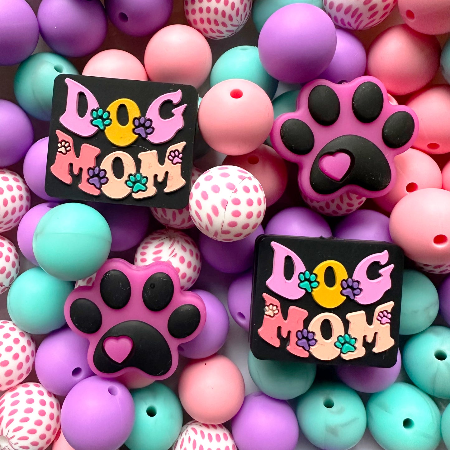Dog Mom Silicone Beads Assorted, Bead Mix Pack