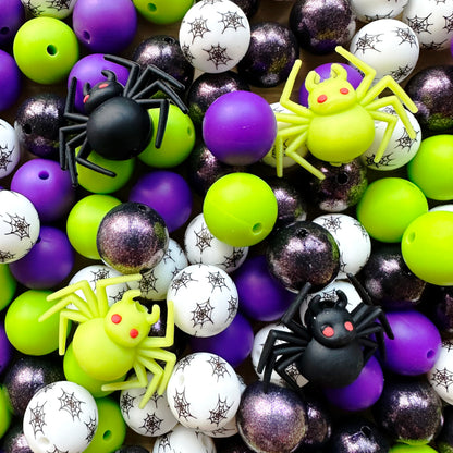 24/48Pcs Assorted Beads, Spider Focal & 15mm Silicone Beads Mix