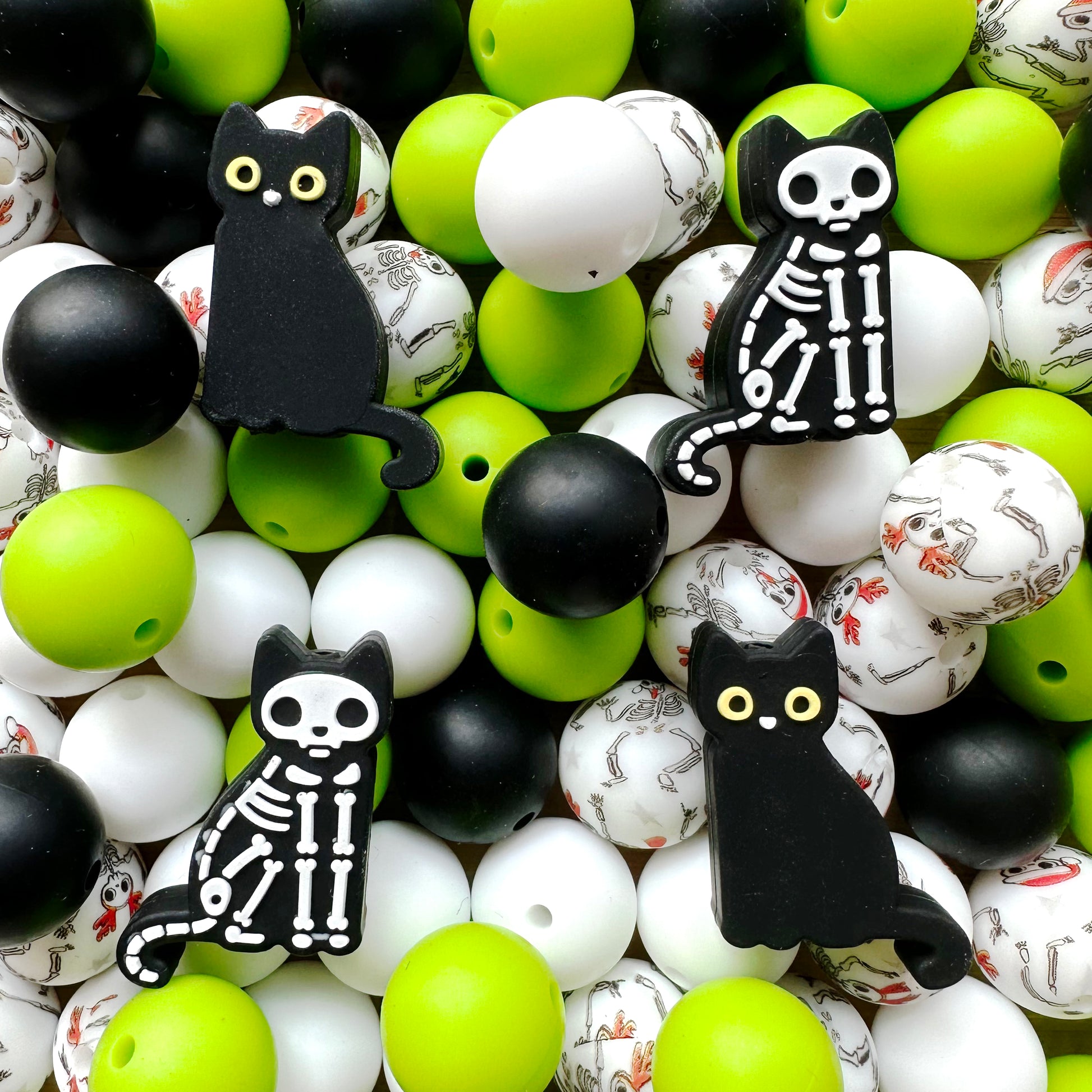 Spooky Halloween Cat Skeleton Assorted Silicone Beads Set