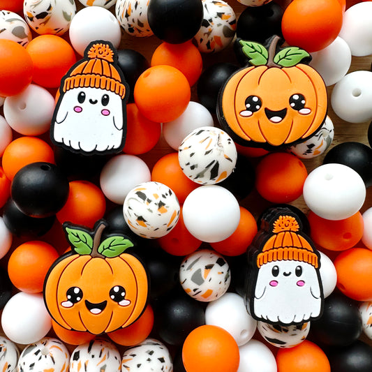 Assorted Fall Pumpkin Ghost Halloween Silicone Beads 