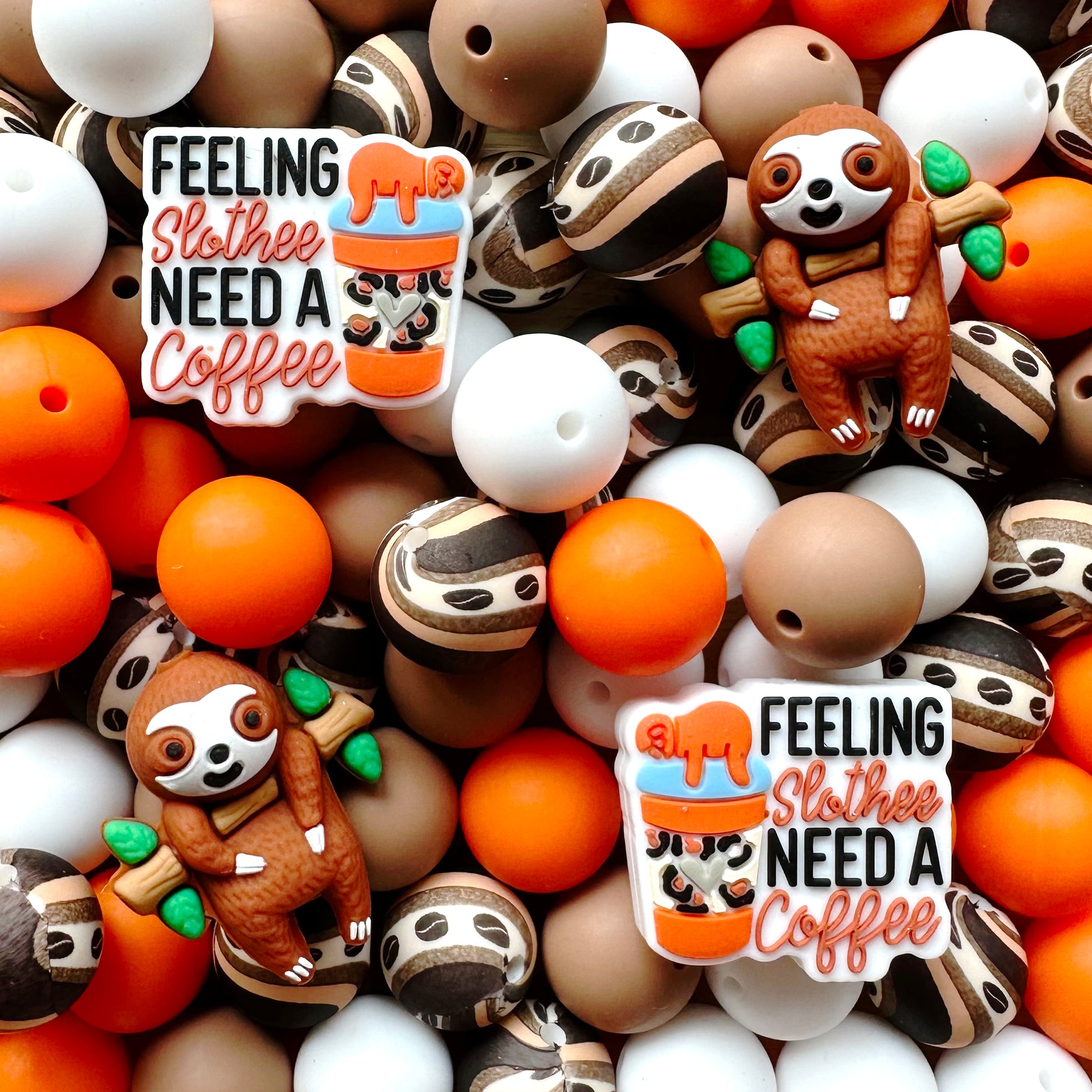 Assorted Sloth Coffee Silicone Beads Pack