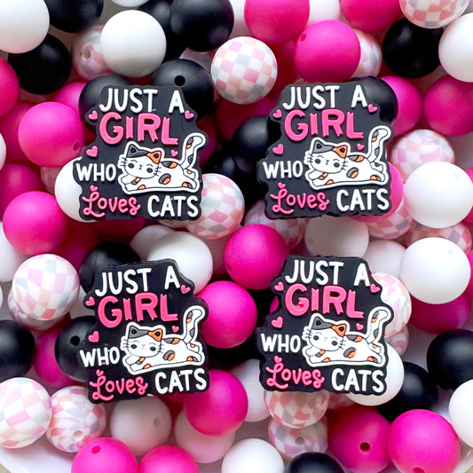 24/48Pcs Assorted Beads, Just Girl Who Love Cats Focal And 15mm Silicone Beads Mix