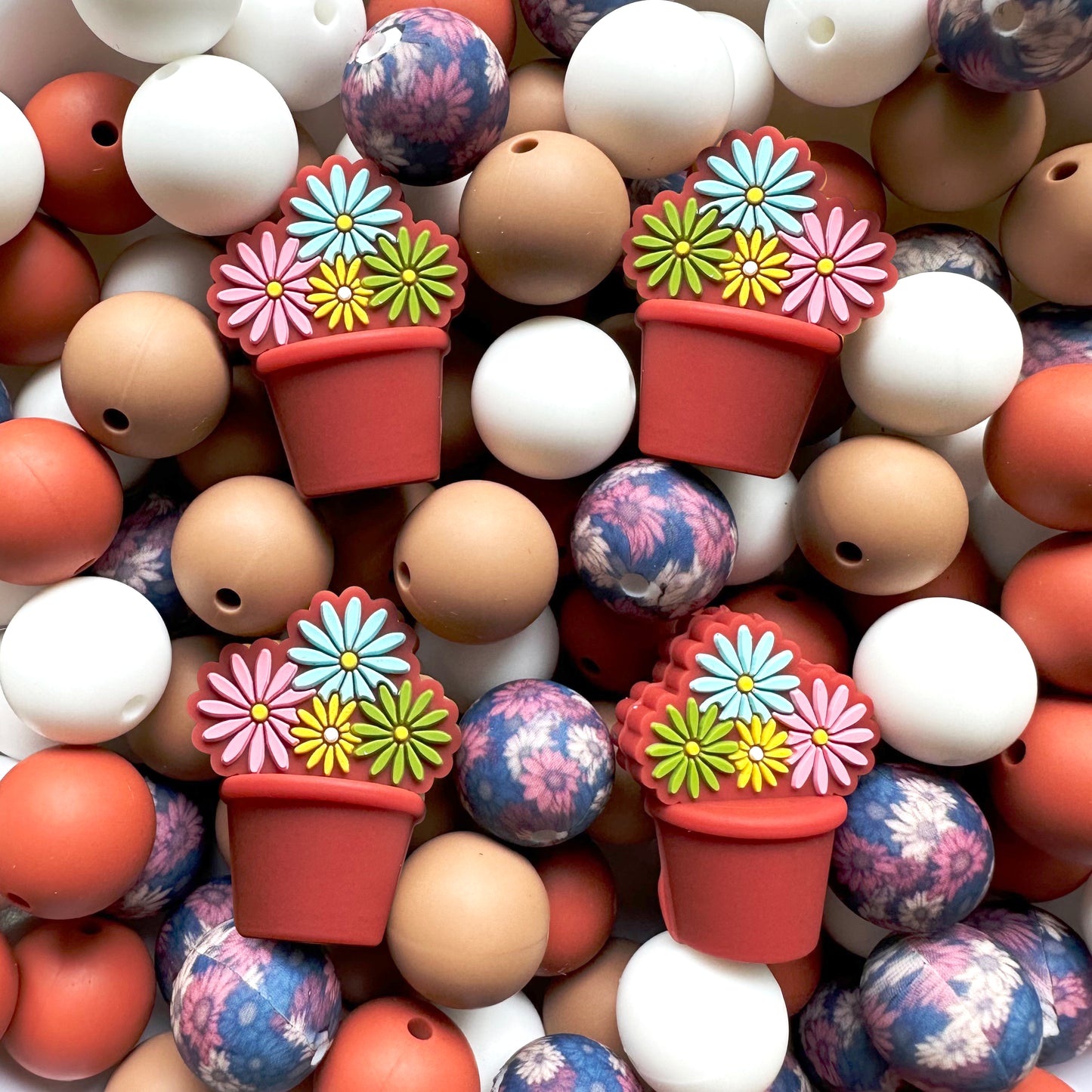 24/48Pcs Autumn Flower Beads Assorted Beads Pack