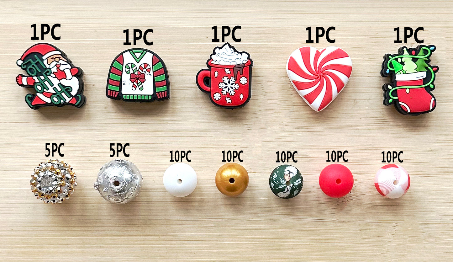 65Pcs Assorted Christmas Beads In Bulk