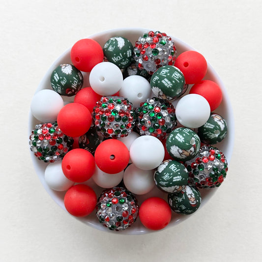 15mm Christmas Assorted Beads, Silicone Beads&Bubblegum Beads Mix, Bulk Beads