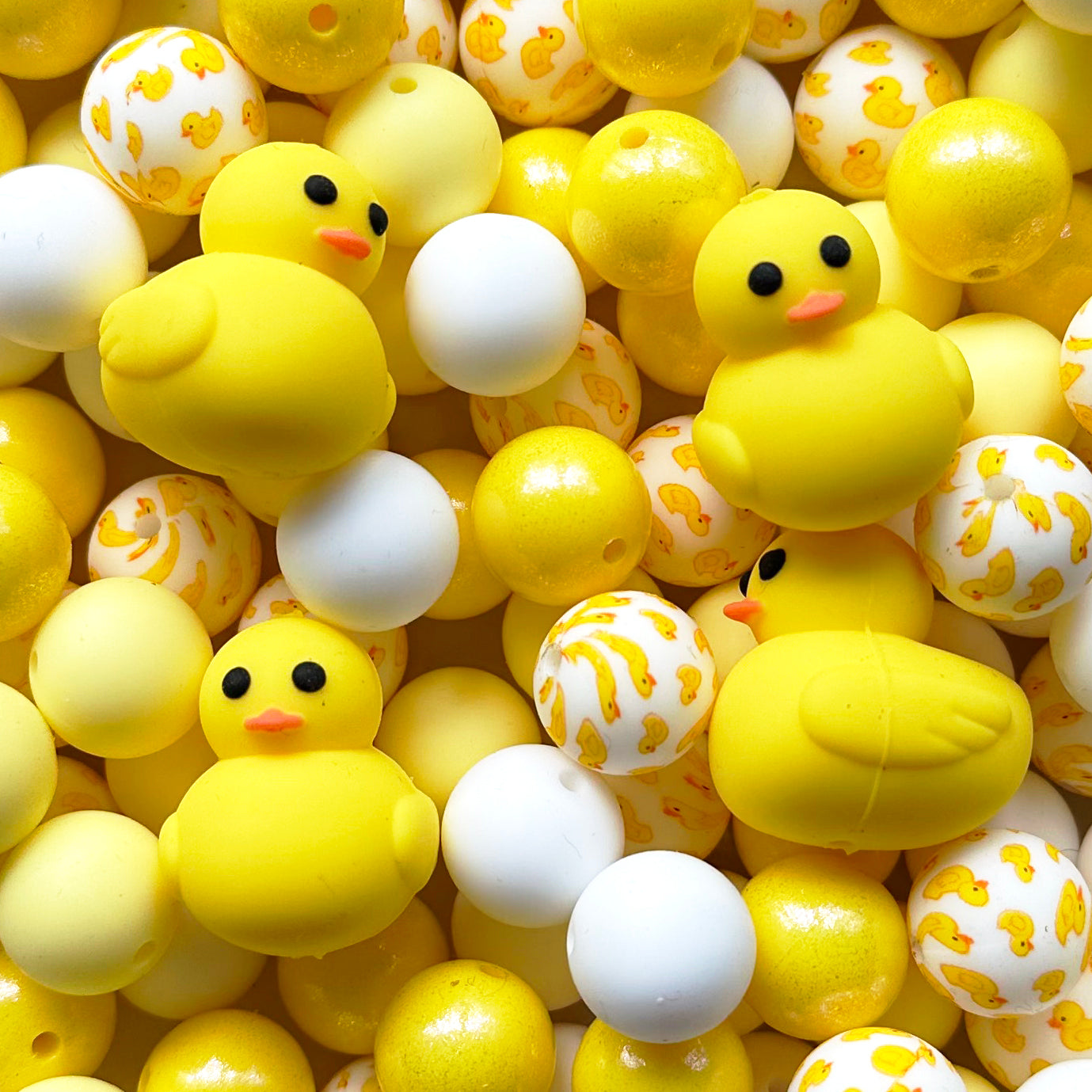 24/48Pcs Assorted Beads, Summer Beads, 3D Duck Focal & 15mm Silicone Beads Mix