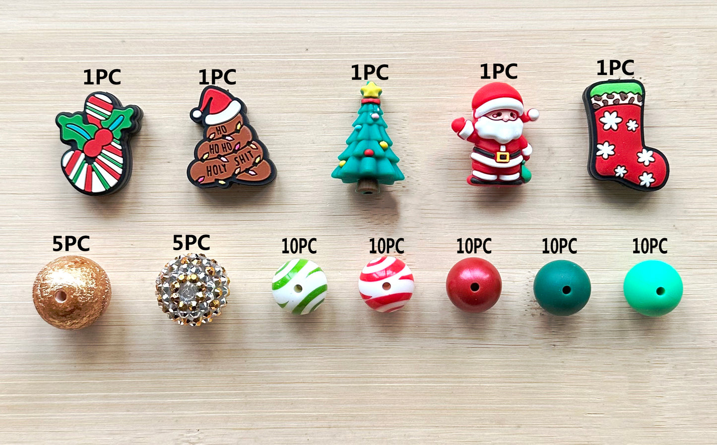 65Pcs Assorted Christmas Beads,Loose Silicone Beads,Acrylic Beads