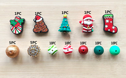 65Pcs Assorted Christmas Beads,Loose Silicone Beads,Acrylic Beads