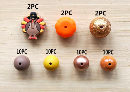 46Pcs Fall Thanksgiving Turkey Silicone Beads Pack