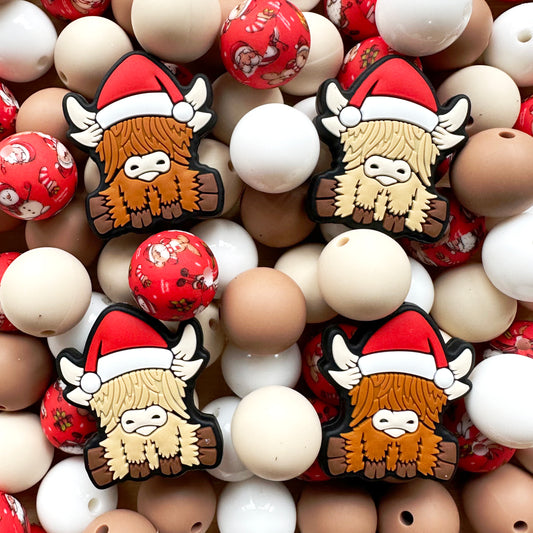 24/48Pcs Assorted Christmas Highland Cow Silicone Beads