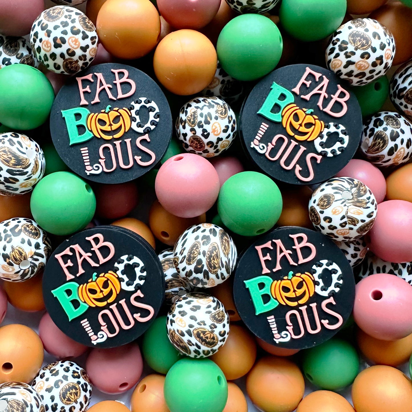24/48Pcs Assorted Beads, Fab Boo Lous Pumpkin Focal&15mm Round Beads