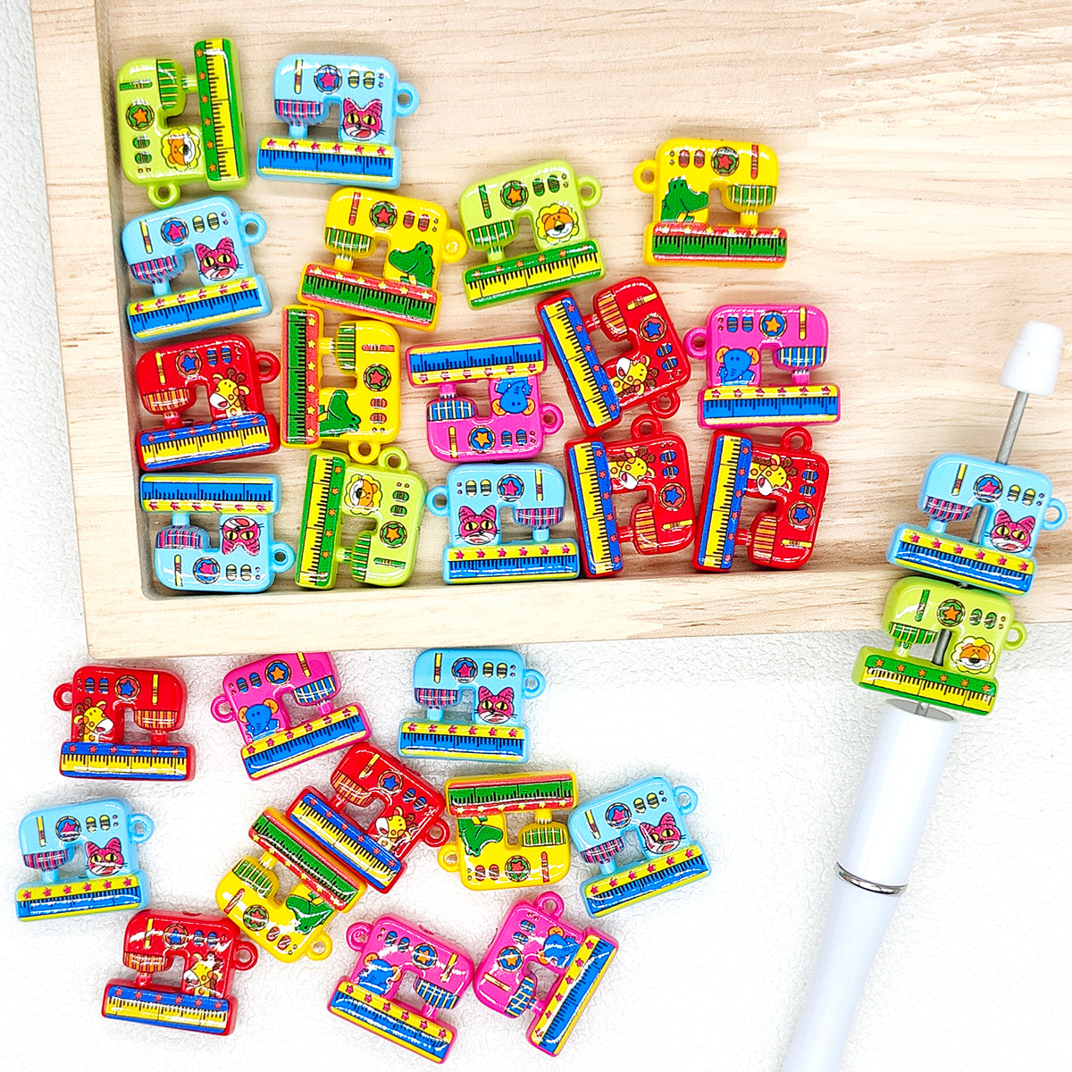 Cartoon Pattern Print Ruler Acrylic Beads For Beaded Pen Making Accessories