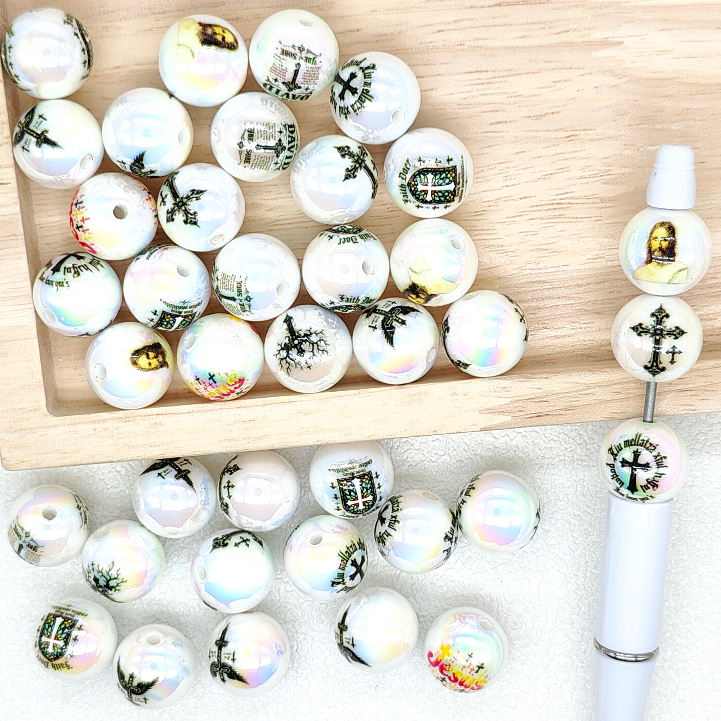 Christian Religious Print Assorted Acrylic Beads,UV 16mm Gumball Beads