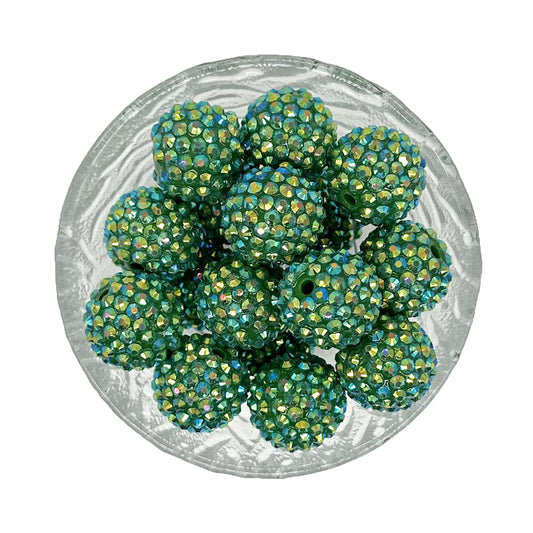 20mm Christmas Green Rhinestone Bubblegum Acrylic Beads