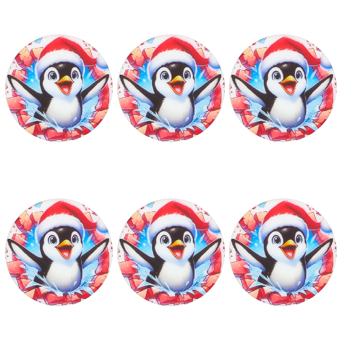 Christmas Penguin Printed Flat Round Focal